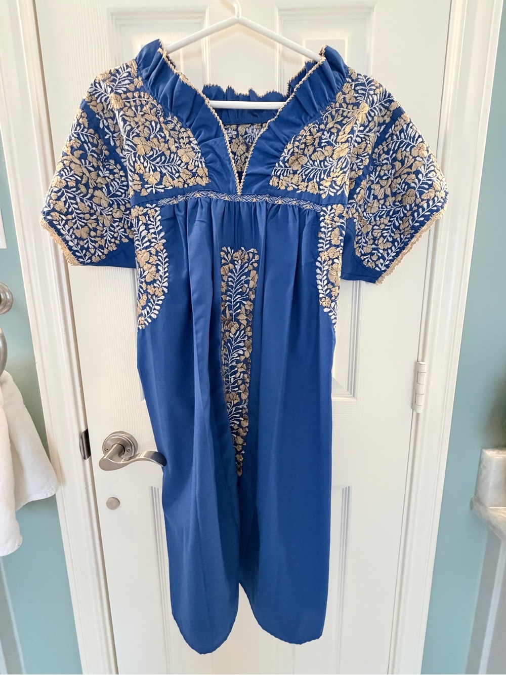 Margarita Mercantile Mexican Dress with silk Gold Floral Stitching